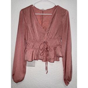 BCBG Generation Mauve Ruffle Hem Wrap Top - [Small]